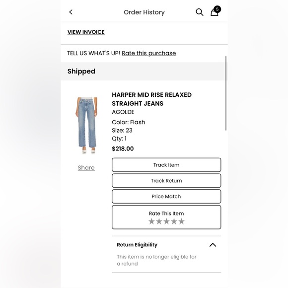 Agolde Harper Mid Rise Relaxed Straight Jean in Flash - size 23 - Picture 5 of 15